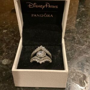 PANDORA Disney Parks PRINCESS Wedding Ring Set sz 9 Sterling Silver 3 RING SET